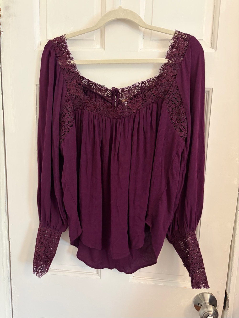 NWT Free People Flutter By Lace Blouse Potent Purple Size Small boho ren faire - Picture 2 of 9